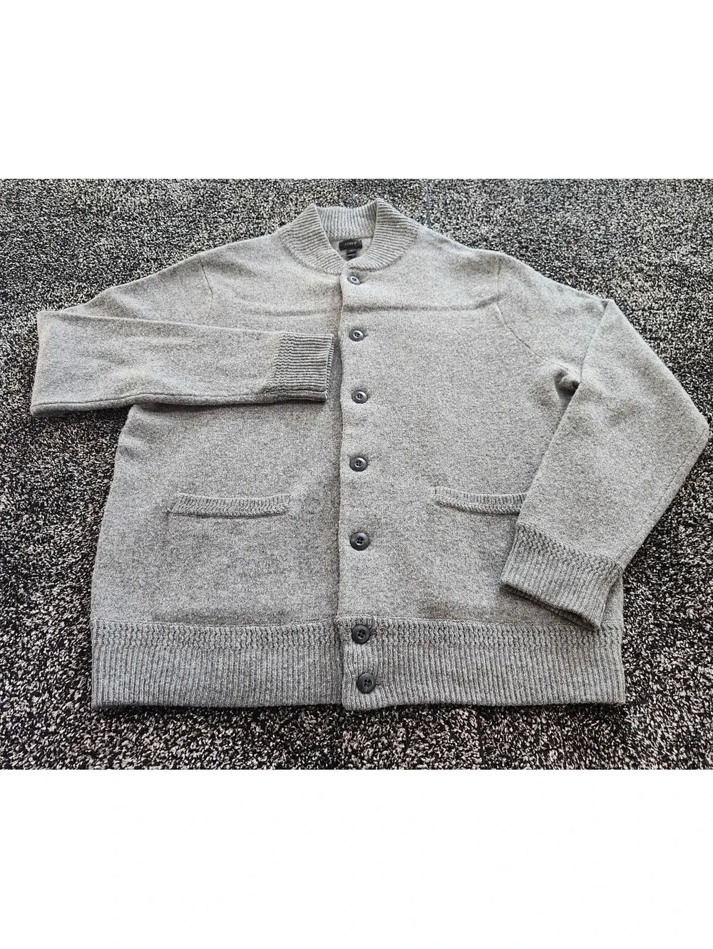 J. Crew Lambswool Bomber Sweater Jacket Mens XL Gray Textured Button Cardigan